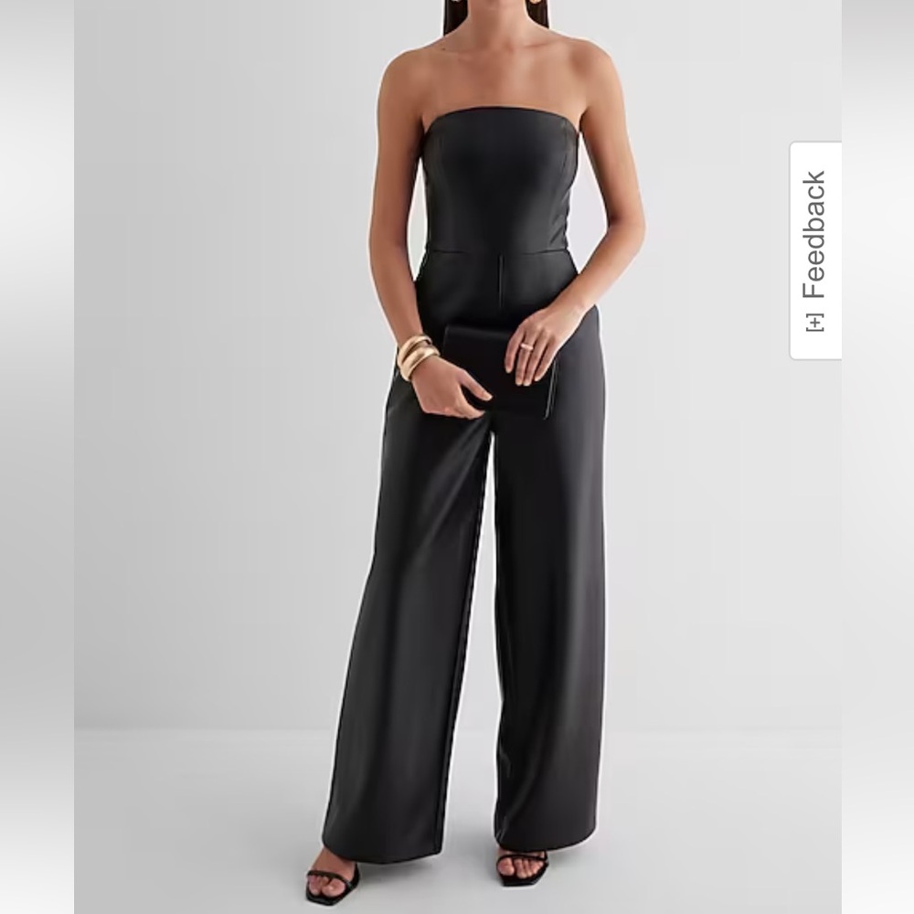 Black Faux leather strapless jumpsuit NWT - express